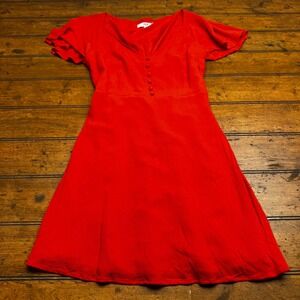 Jack by BB Dakota Womens Red V-Neck Flutter Sleeve Smocked Back Mini Dress Small